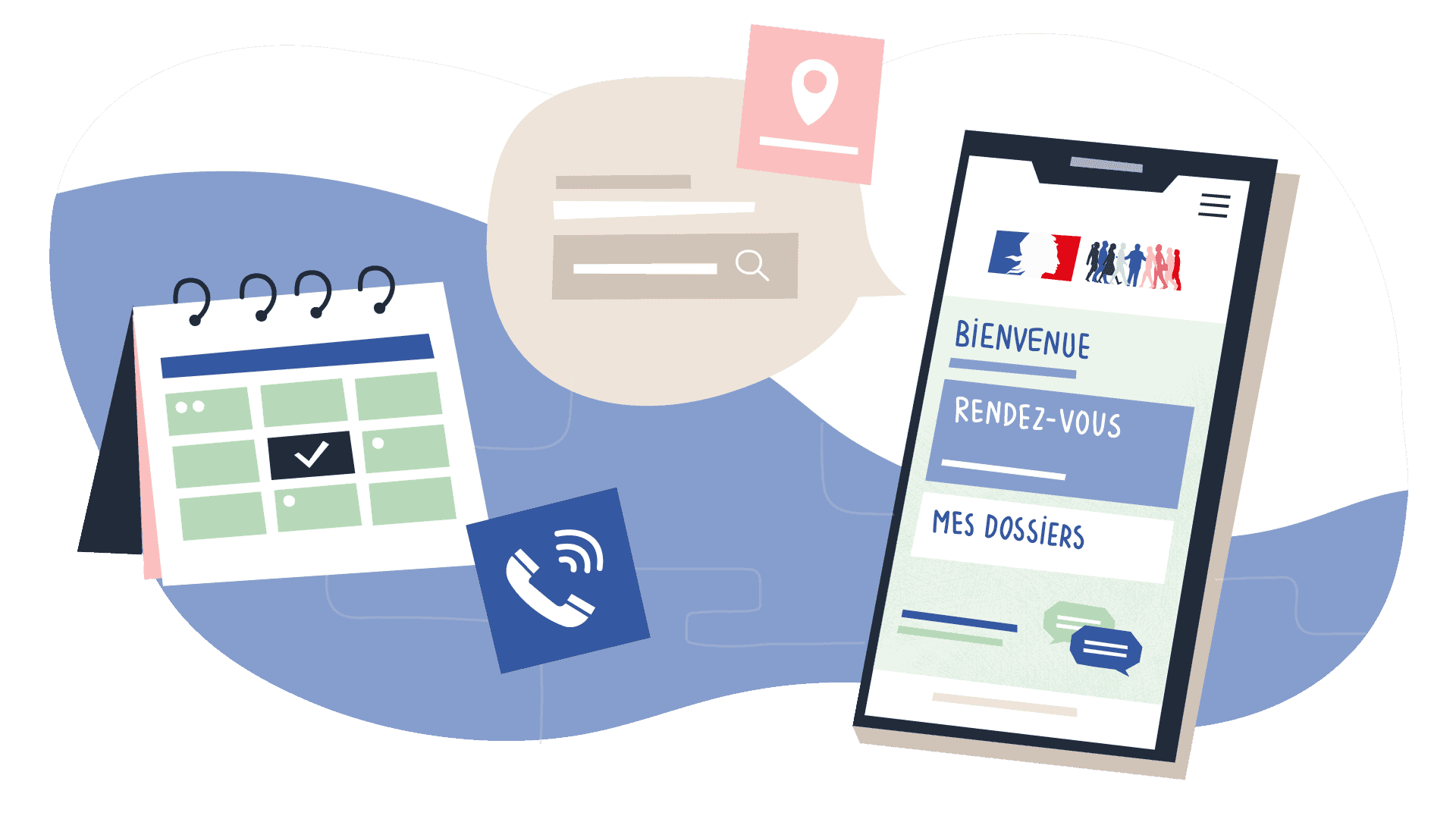 Illustration d'un téléphone portable connecté aux rendez-vous sur le Portail