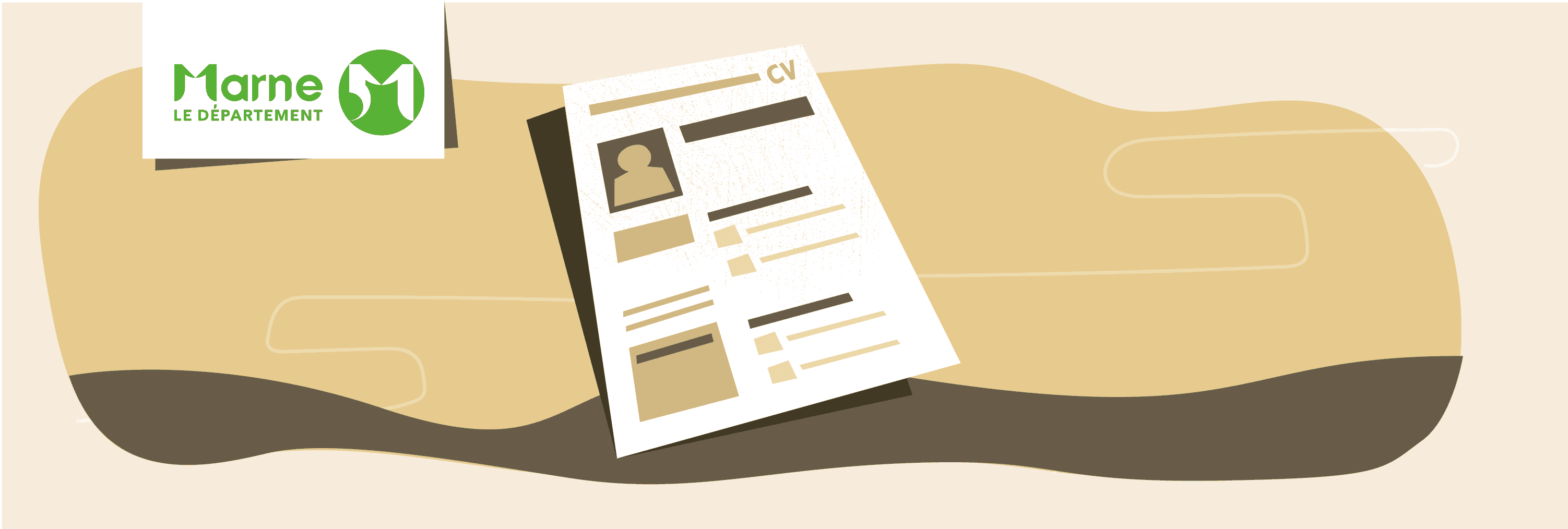 CV représentant le travail, accompagné du logo du département