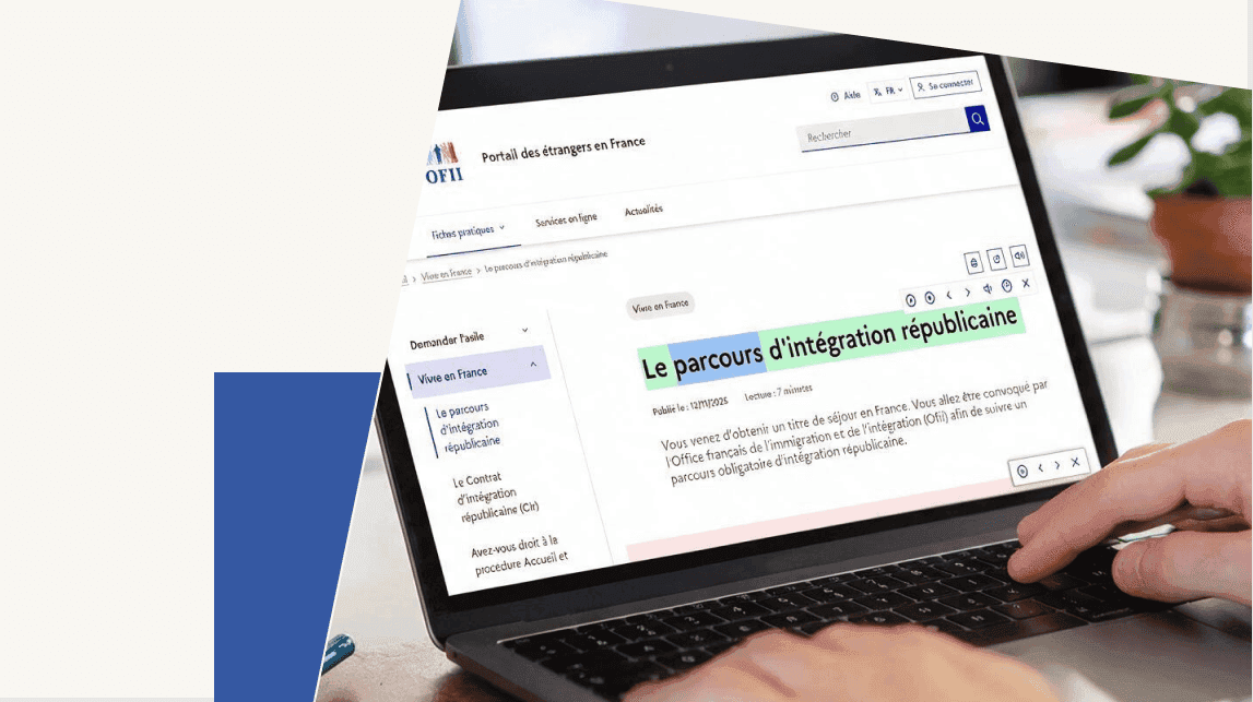 Texte d'une page du portail  surligné par le lecteur audio.