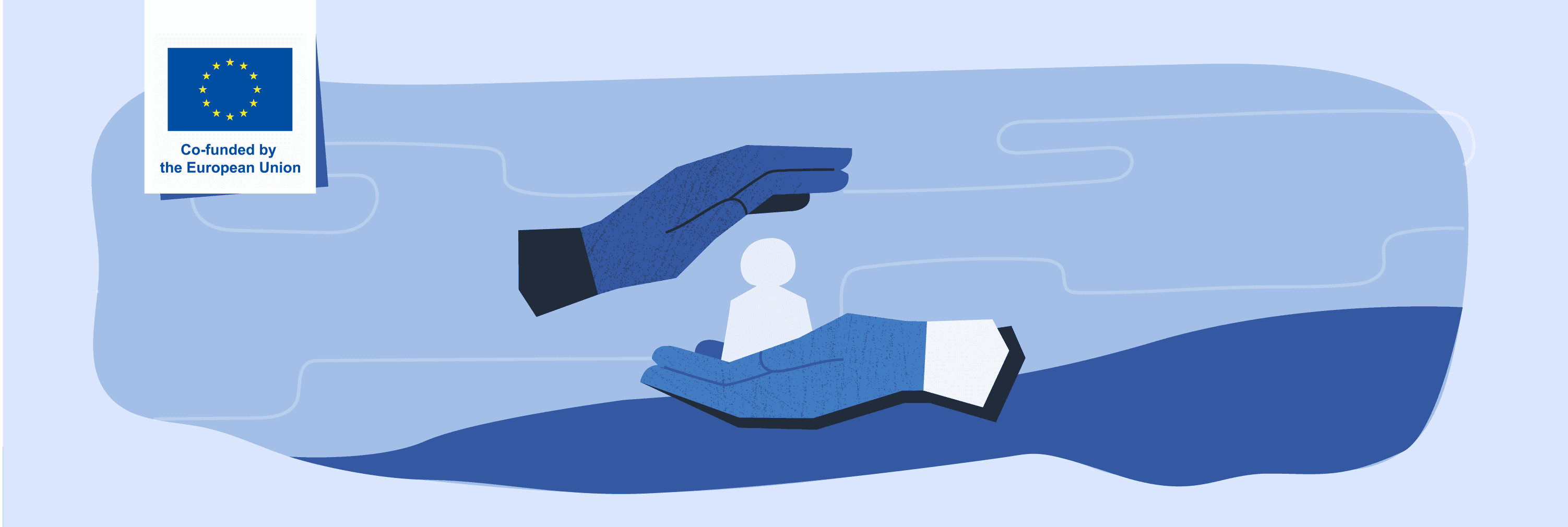 Deux mains qui protègent une personne. Logo co-financé par l'union européenne